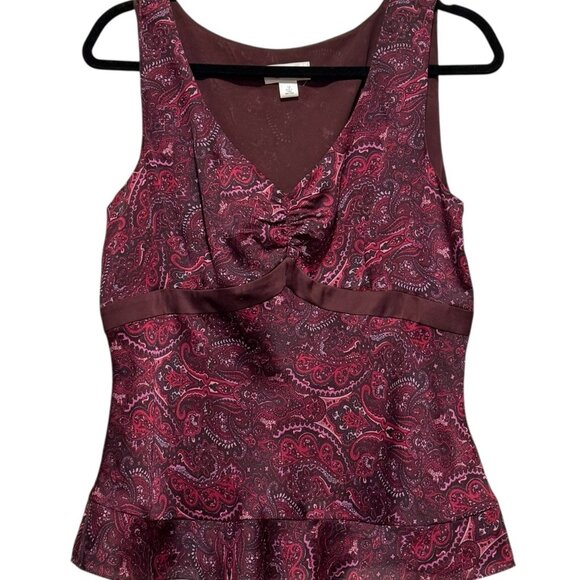 Y2K LOFT Babydoll Womens Size 12 Burgundy Paisley Romance Satin Ruffle Cami Top - Picture 2 of 10